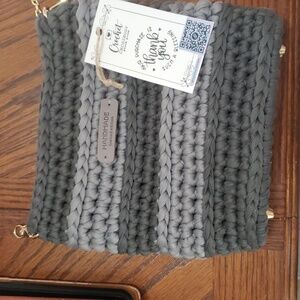 Shoulder Bag with Metal Chain Strap Gray Striped Phone Purse Bag